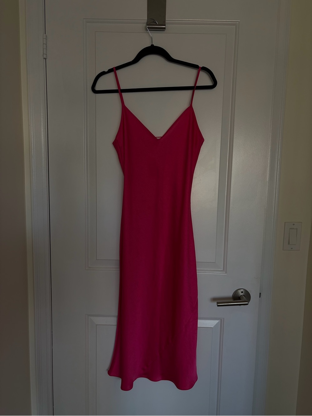 Wilfred Bright Pink Slip Midi Dress with Spaghetti Straps